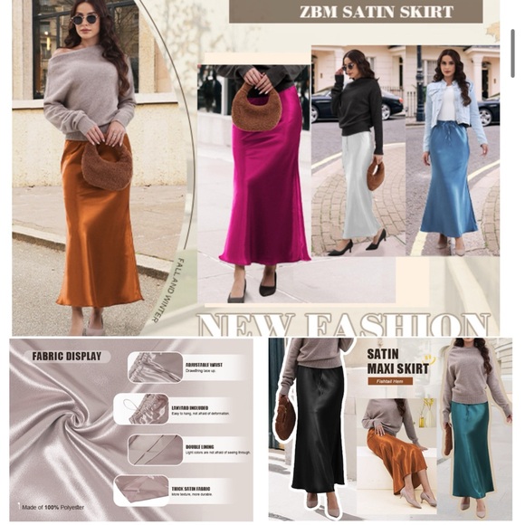 Satin Maxi Skirt for Women High Waist Drawstring Fishtail Casual Solid Long Wrap - Picture 4 of 17